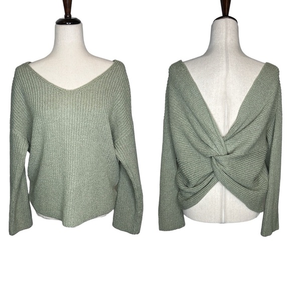 ASTR the Label Twist Back Sweater‎ Women's Large Sage Green Knit - Picture 2 of 7